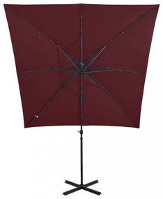 bordó konzolos napernyő rúddal és LED-fényekkel 250 cm