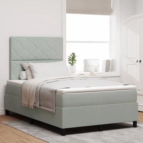 Boxspring Ágy Matrac Könnyű Szürke Kis Kétszemélyes Bársony