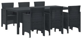 7 Darabos Kerti Étkező Szett Antracit Műanyag Rattan