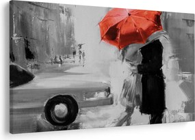 Kép - Szerelmespár egy esernyő alatt, piros (90x60 cm)