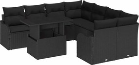 vidaXL Kerti Kanapé Szett párnával 9 pcs Fekete Poli rattan