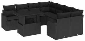 vidaXL Kerti Kanapé Szett párnával 9 pcs Fekete Poli rattan