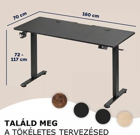 FLEXI állítható magasságú irodai íróasztal, 160x75x72–117cm, fekete Casaria