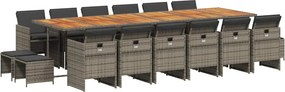 vidaXL 17 részes szürke polyrattan kerti étkezőgarnitúra párnával