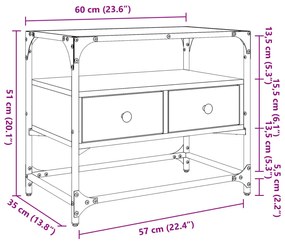 füstös tölgy szerelt fa TV-szekrény üveglappal 60 x 35 x 51 cm
