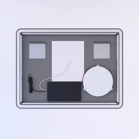 Fürdőszobai LED tükör 80x60cm | Páramentesítő - Kozmetikai tükör - Fényerő + színhőfok állítás - Digitális óra | Welland Luxury-Line G795