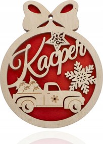 Nagy Piros Fából Készült Karácsonyi gömb Bármilyen Névre Alkalmas Autó