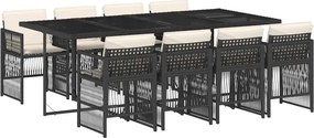 vidaXL 9 részes fekete polyrattan kerti étkezőgarnitúra párnákkal