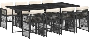 vidaXL 9 részes fekete polyrattan kerti étkezőgarnitúra párnákkal