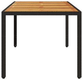 fekete polyrattan kerti asztal akácfa lappal 190 x 90 x 75 cm