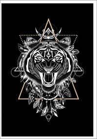 Poszter Keret Nélkül Ajándék Tigris Totem Állatok fekete P2608_40x50