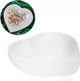 Szív tál Selenit Állvány Fehér Ajándék Dekoráció Szerelem 15 cm