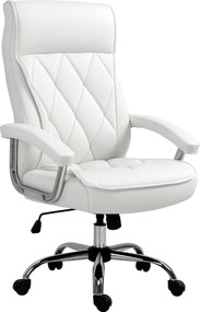 Vinsetto Irodai Szék, Ergonomikus Íróasztali Szék, Állítható Forgószék Ringató Funkcióval, Gyémánt Mintázattal, Műbőr, Párnázott Vezetői Szék, Fehér |