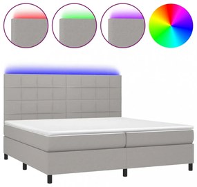 világosszürke szövet rugós és LED-es ágy matraccal 200x200 cm
