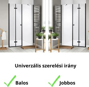 Stuxi Verona Fix Black 140 cm (70+70) széles csukló zuhanyajtó fix fallal, 6 mm vízlepergető üveggel, matt fekete profillal, 195 cm magas