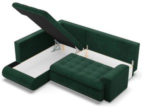 Tokio sarokkanapé, L alakú háttámlával, 2 ágyneműtartóval, kordbársony, baloldali, zöld