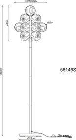 Globo 56146S Állólámpa, fém matt fekete, borostyánszínű üveggolyók, PVC kábel fekete, lábkapcsoló a kábelen, ø: 395mm, M: 1600mm, kábelhossz 1800mm, 13x G9 LED 4W 230V izzók nélkül