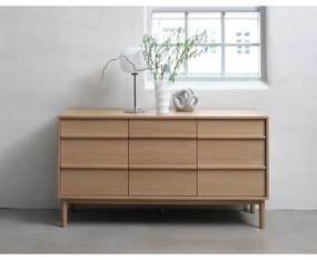 Natúr színű alacsony komód tölgyfa dekorral 75x140 cm Ponza – Unique Furniture