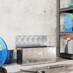 HOMCOM Tárolódoboz - Alumínium Szerszámtáska - Kulcsos Záras Szerszámkészlet 50L x 15.5W x 20.5H cm - Ezüst | Aosom