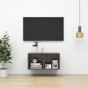 Magasfényű szürke forgácslap fali tv-szekrény 37 x 37 x 72 cm