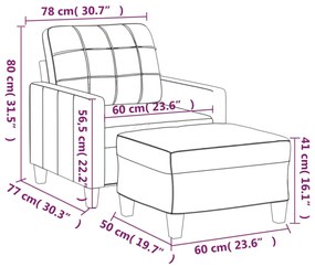 kávészínű műbőr kanapéfotel lábtartóval 60 cm