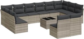 vidaXL 13 részes világosszürke polyrattan kerti ülőgarnitúra párnákkal