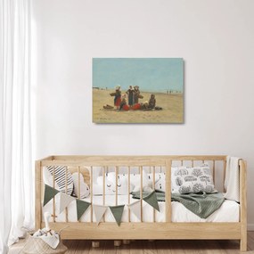 Üveg kép - Eugène Boudin, Women on the Beach at Berck, reprodukciók (70x50 cm)