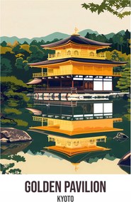 Poszter 75x100cm Golden Pavilion, Kiotó