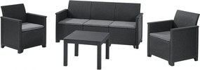 Emma műrattan kerti bútor szett 3 üléses kanapéval chicago asztallal grafit színben