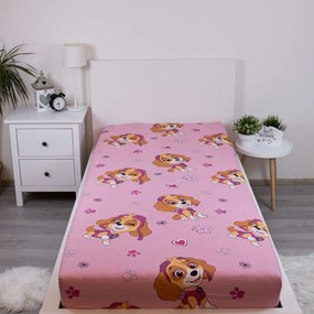 Rózsaszín gumis egyszemélyes pamut gyerek lepedő 90x200 cm Paw Patrol – Jerry Fabrics
