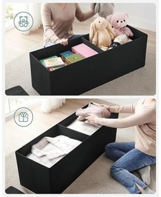 SONGMICS tárolós ülőke – összecsukható pad, 38 × 110 × 38 cm, tinta­fekete színben