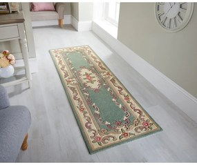 Aubusson zöld gyapjú futószőnyeg, 67 x 210 cm - Flair Rugs