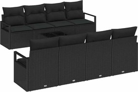 vidaXL Kanapé Szett párnával 7 pcs Fekete polirattan