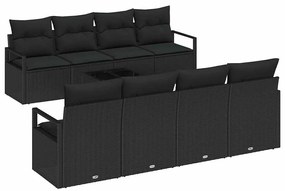 vidaXL Kanapé Szett párnával 7 pcs Fekete polirattan