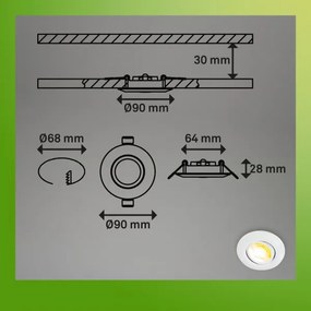 Briloner 7586036 - KLIRA 3× LED fürdőszobai süllyesztett mennyezeti lámpa szett, 1×LED/4,9W/230V, IP23, fehér