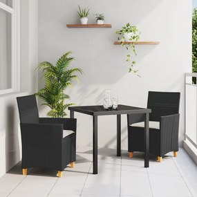 9 darabos kerti étkezőszett párnákkal, fekete poli rattan
