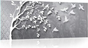 Üvegfestmény Üveg Fa Levelek Pillangók Fürdőszoba Konyha 125x50