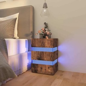 Füstös tölgy színű szerelt fa LED-es éjjeliszekrény 45x35x67 cm