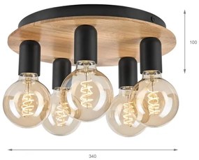 Mennyezeti lámpa DUSTY 5xE27/15W/230V átm. 34 cm tölgy/fekete