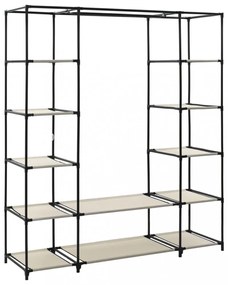krémszínű szövet ruhásszekrény tárolórekeszekkel 150x45x176 cm