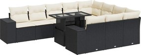 vidaXL 11 részes fekete polyrattan kerti ülőgarnitúra párnákkal