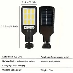 Napelemes LED fali lámpa mozgásérzékelővel 108COB