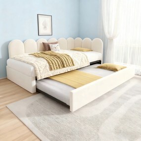 Kárpitozott ágy kihúzható kanapé gyerek kihúzható ágy 90x200cm Bézs