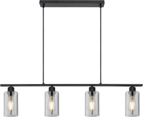 Globo 15465-4H Függeszték matt fekete fém váz, füstszínű üvegekkel. HxSZxM:980x100x1200, fényforrás nélkül 4xE27 60W 230V