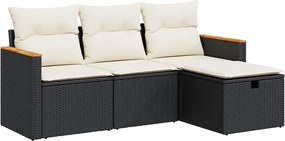 vidaXL 4 részes fekete polyrattan kerti ülőgarnitúra párnákkal