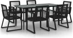 vidaXL 7 részes fekete PVC rattan kerti étkezőgarnitúra