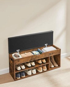 Cipőpad párnával, tárolópad párnázott ülőfelülettel, 3 rekeszes, rusztikus barna