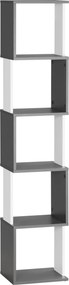 HOMCOM Modern 5 Polcos Fából Készült Könyvespolc, Függesztett Helytakarékos Könyvespolc Otthonra és Irodába, 33x28x161cm, Sötétszürke és Krémfehér | A