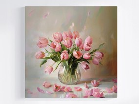 Vászonkép Canvas Virágok Rózsaszín Tulipán Csokor Váza 80x80