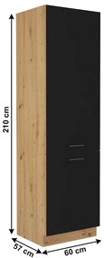 Szekrény a beépített hűtőhöz Meriel 60 LO-210 2F (fekete + artisan tölgy). 1033994
